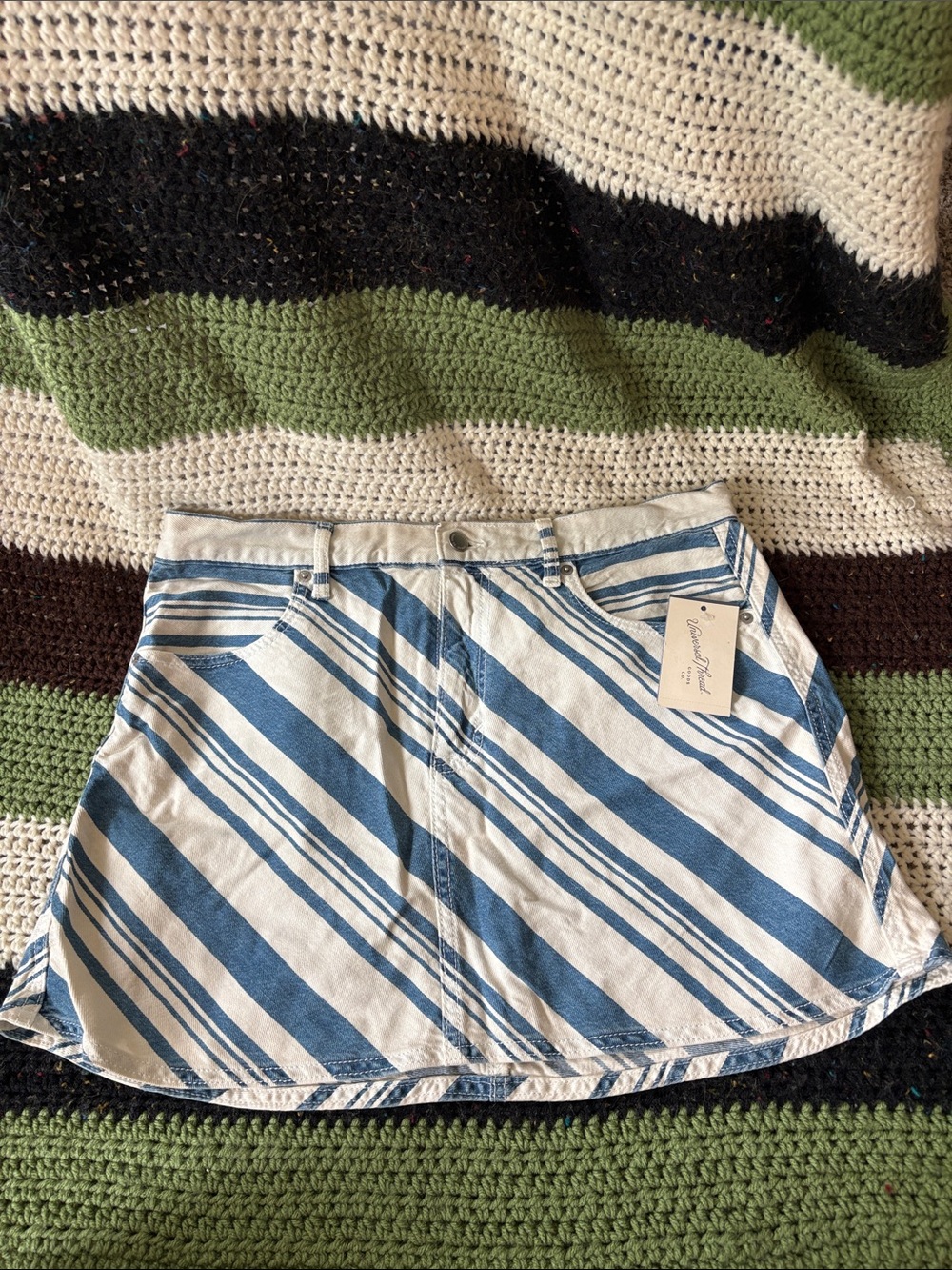 Universal Threads Blue and White Stripe Mini Skirt